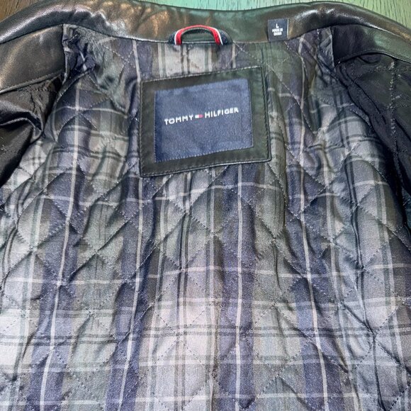 TOMMY HILFIGER Men's Leather Bomber Jacket ~ Size L - Picture 5 of 11